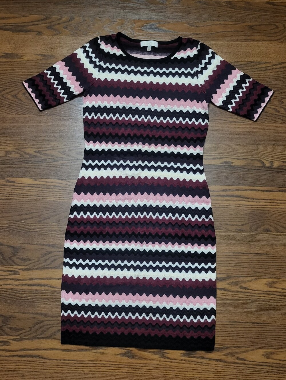 Multicolor ETCETERA Chevron Zig Zag Knit Bodycon Fitted Midi Sweater Dress XS